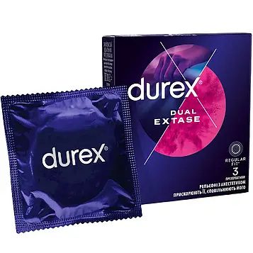 Презервативи Durex Dual Extase №3 рельєфні з анестетиком