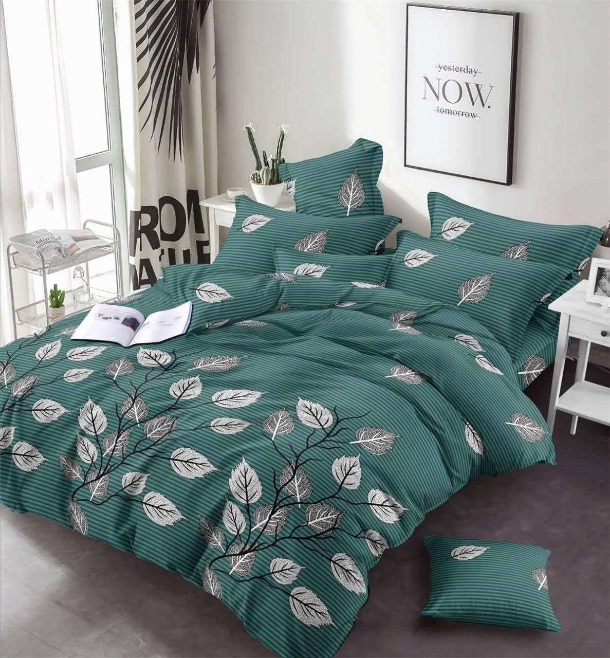 Простирадло 150х220 (Бязь) | Полуторне простирадло від виробника "Королева Ночі" | Листя на бірюзовому, фото 1