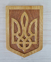 Герб України дерев'яний настінний коричнево золотистий 21*14.5см