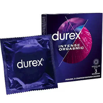 Презервативи латексні Durex №3 Intense Orgasmic рельєфні з силіконовою змазкою і запахом м'яти 3шт/уп