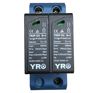Обмежувач перенапруги YRO YRSP-D2 600VDC/2P (T1+T2)