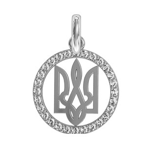 Срібна підвіска Герб України,Тризуб з Камінням 411070