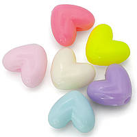 Бусины пластиковые Сердечко, размер 10х11х5,5мм, отв. 2мм, Разные цвета, +-25г (примерно 80шт.)