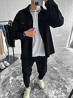 Мужской черный демисезонный вельветовый комплект. Мужской оверсайз осень/зима/весна костюм, рубашка и штаны