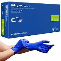 Нитриловые перчатки Mercator Medical Nitrylex BASIC S (6-7), синие, 100 шт