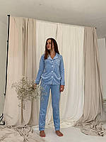 Женская пижама велюровая длинная размер L голубая кофта+штаны для дома и сна цвет голубой размер Л