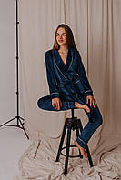 Женская пижама велюровая длинная размер XL бирюзовая кофта+штаны для дома и сна цвет бирюзовый размер ХЛ