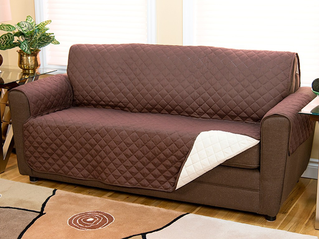 Стеганое покрывало на диван Couch Coat 165х125см, двустороннее покрывало на софу Бежево-коричневое (TO) - фото 5 - id-p1937457597