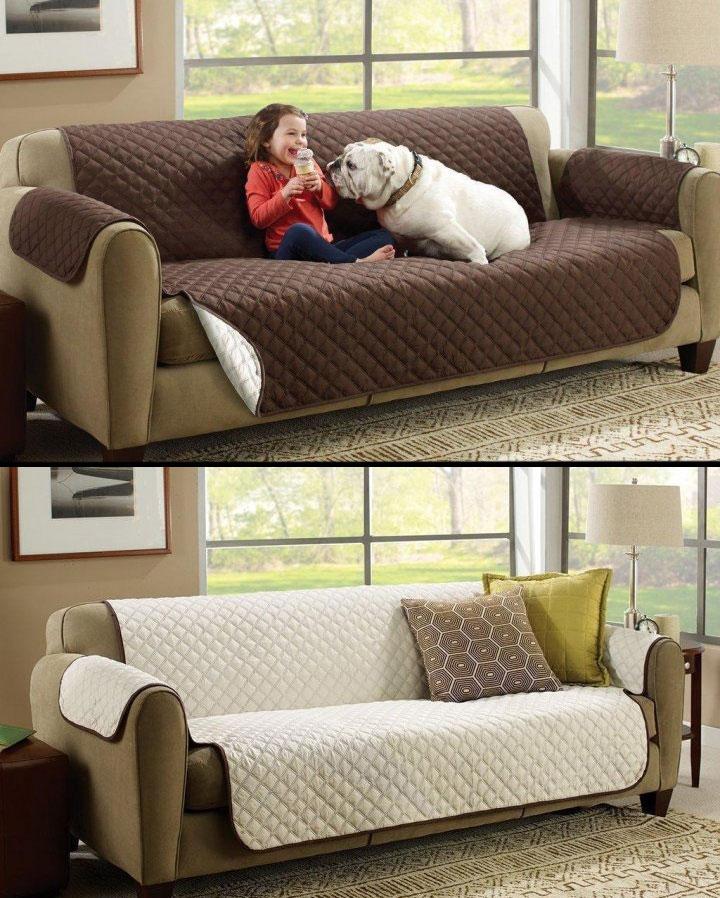 Покрывало накидка на диван Couch Coat 150х120см, стеганое покрывало двустороннее Бежево-коричневое (TO) - фото 2 - id-p1937457598