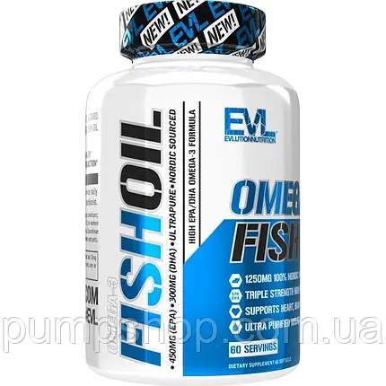 Омега-3 Evlution Nutrition Omega-3 Fish Oil 60 капс. нордична, фото 2