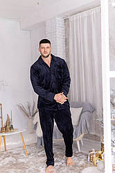 Домашній костюм Піжама чоловіча ВЕЛЮР ПЛЮШ сорочка і штани СИНІЙ