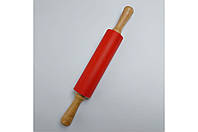 Скалка силиконовая для теста и мастики с деревянными ручками Kamille - 370мм