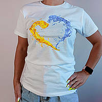 Патриотическая футболка белая женская (ХL), футболка хлопковая на лето с сердцем в цвет флага Украины