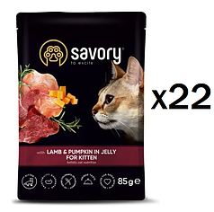 Упаковка вологого корму 22шт*85г Savory з ягням та гарбузом в желе для кошенят