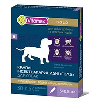 Краплі VITOMAX Голд інсектоакарицидні на холку для собак 0,5мл (5 флаконів.уп.50 шт ящ.)