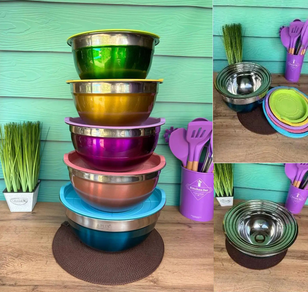Набір салатниць Salad Bowl 5 шт. із кришками з неіржавкої сталі, контейнери для зберігання харчових продуктів