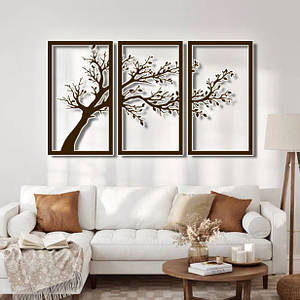 Панно 3D декоративне з об'ємом 15 мм для стін, Весняне дерево 50 х 85 см коричневе