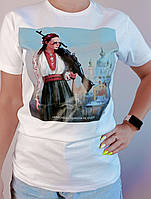 Молодёжная футболка женская "Красавица" терпеть не будет летняя (ХХL), патриотическая футболка белая коттон