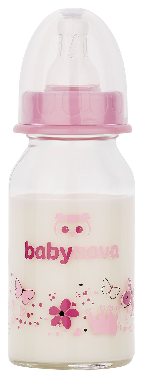 Пляшка скляна для дівчинки "Декор" Baby-Nova, 120мл