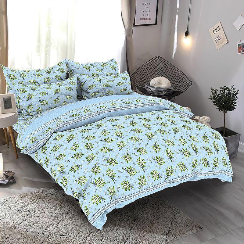 Простирадло 150х220 (Бязь) | Полуторне простирадло від виробника "Королева Ночі" | Конвалії на блакитному, фото 1