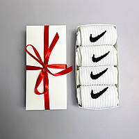 Комплект женских носков длинных белых весна осень спортивных брендовых с логотипом Nike 36-41 4 шт на подарок