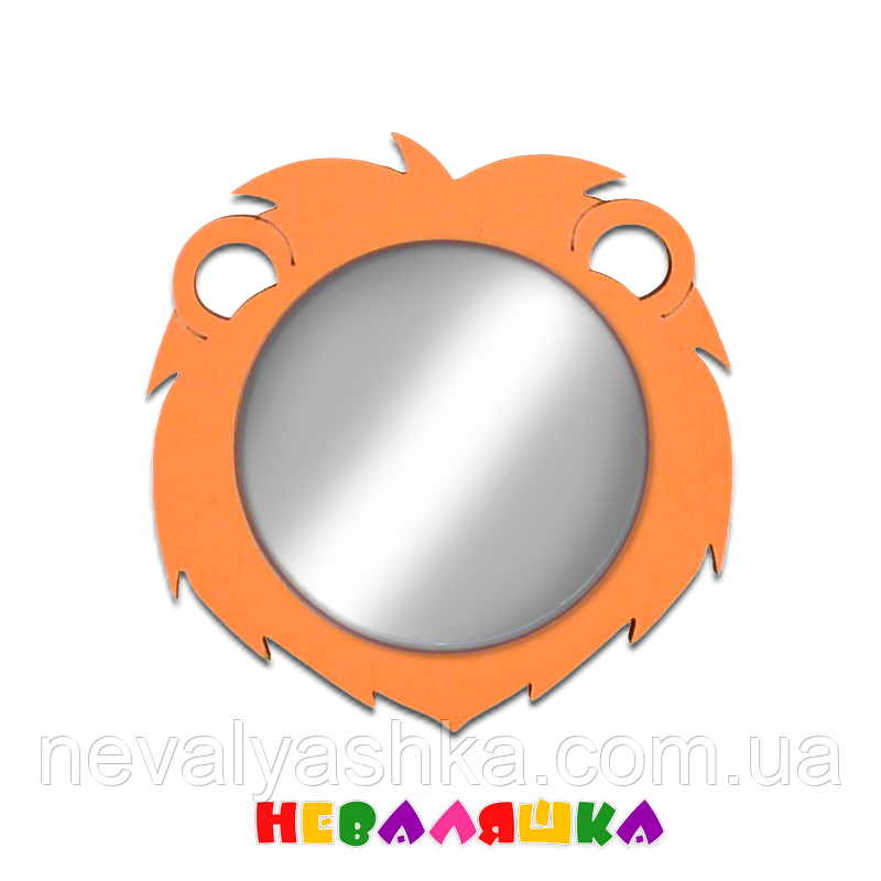 Заготівля для Бізіборду Дзеркало Голова Лева + Полістирол, Кольоровий Помаранчевий Лев, Рамка Дзеркальним Пластиком