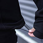Чоловіча флісова кофта зимова чорна на блискавці з капюшоном Толстовка тепла на флісі, фото 10