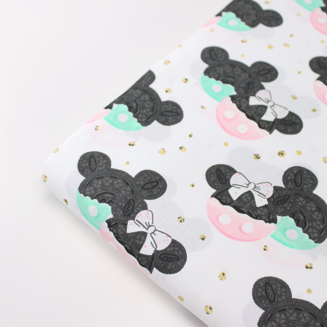 Лоскуток. Бязь "Мікі мауси" в рожевому та в м'ятному одязі No Б-3142, 74*160 см, фото 1