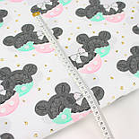 Лоскуток. Бязь "Мікі мауси" в рожевому та в м'ятному одязі No Б-3142, 74*160 см, фото 6