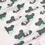Лоскуток. Бязь "Мікі мауси" в рожевому та в м'ятному одязі No Б-3142, 74*160 см, фото 3