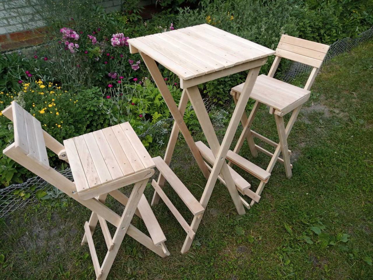 Набір дерев'яних меблів для кавового кафе барний стіл +2 стільці барні