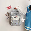 Рюкзак в корейському стилі з іграшкою брелоком зайчик зайчик значки водонепроникний для ноутбука навчання школи Сірий, фото 4