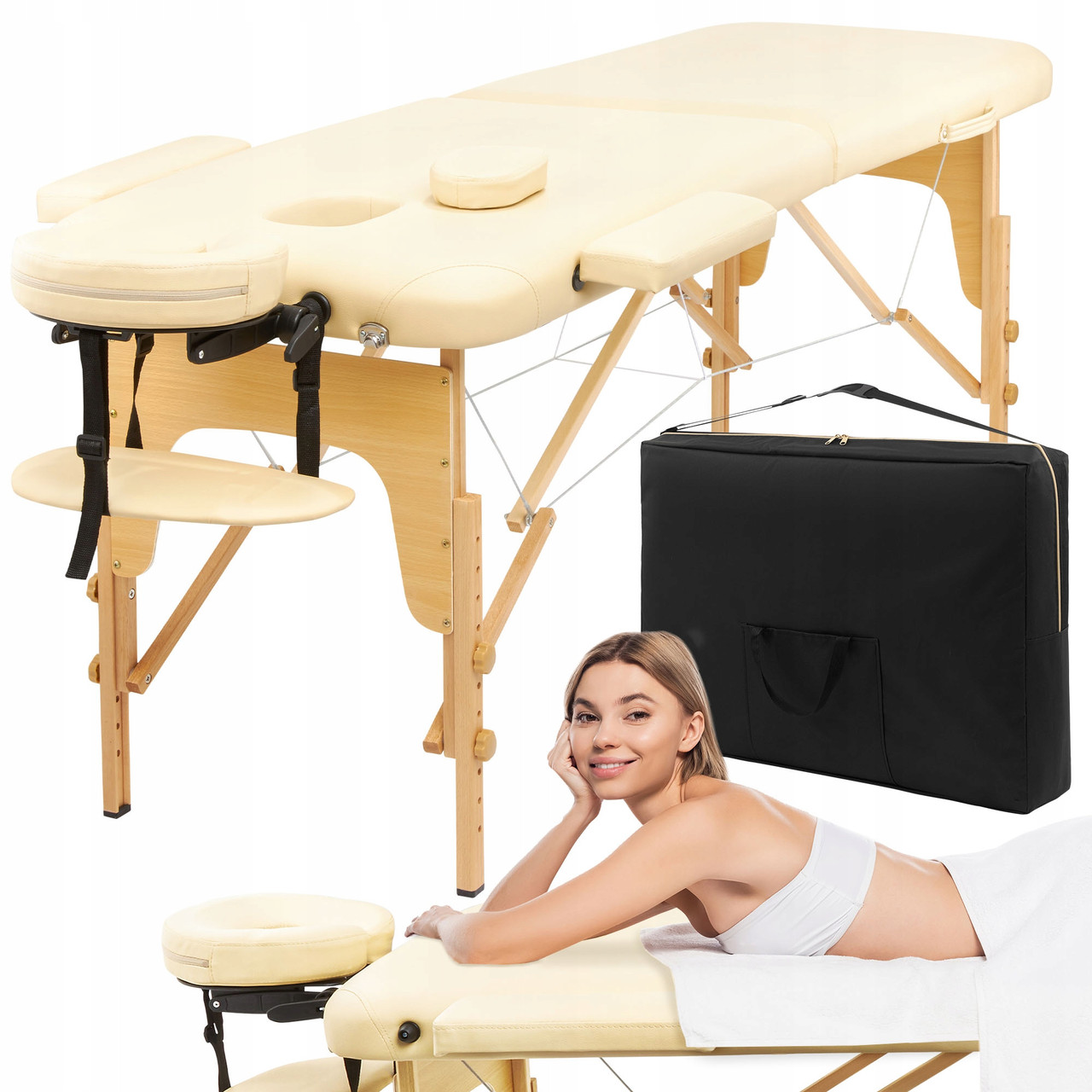 Масажний стіл складаний 4FIZJO Massage Table Wood W60 Beige