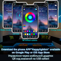 Світлодіодна LED стрічка Bluetooth, USB, 30 діодів на 1 метр, додаток, робота від Powerbank, 5В, IP65, 5 м, фото 5