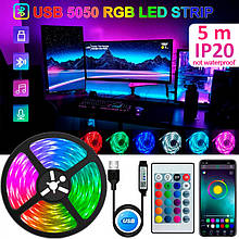 Світлодіодна LED стрічка Bluetooth, USB, 30 діодів на 1 метр, додаток, робота від Powerbank, 5В, IP20, 5 м