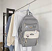 Рюкзак в корейському стилі з іграшкою брелоком зайчик зайчик значки водонепроникний для ноутбука навчання школи Сірий, фото 5