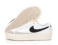 Кроссовки женские Nike Blazer Low Platform белые, Найк Блейзер кожаные, прошиты. код KD-14443