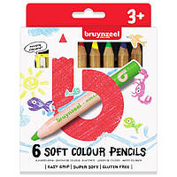 Набор детских цветных карандашей 6цв мягкие + точилка для карандашей Bruynzeel