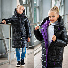 Зимове пальто на дівчинку Сандра чорний\фіолетовий, розміри 134-152