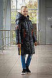 Стильна зимова куртка на дівчинку Жасмін чорний\помаранчевий, розміри 134-164, фото 3