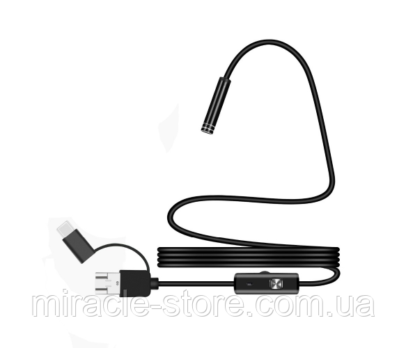 Автомобільний ендоскоп 3 in 1 MicroUSB/PC HD, жорсткий дріт, 1 м