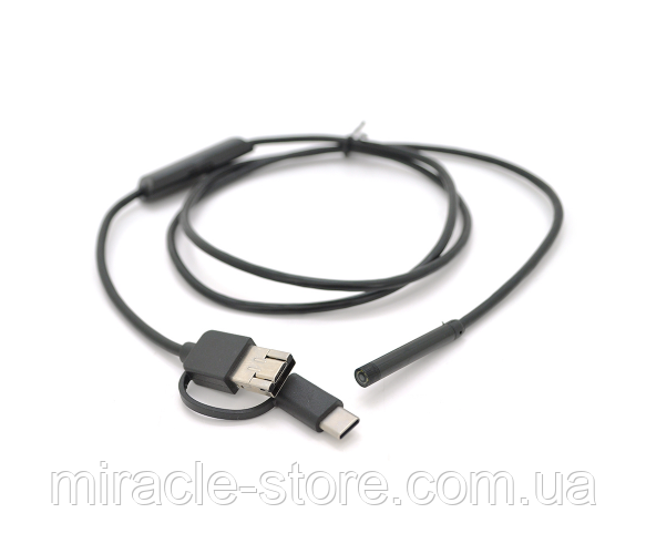 Автомобільний ендоскоп 3 in 1 TYPE-C/MicroUSB/PC HD, м'який дріт, 1 м