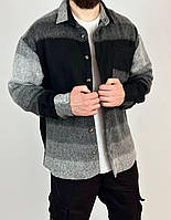 Мужская байковая рубашка (серо-черная) удобная одежда на осень