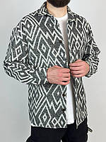 Мужская байковая рубашка (серо-белая) удобная одежда на осень