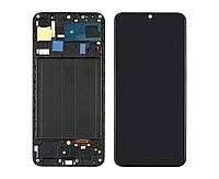 Дисплей для Samsung A30 с чёрным тачскрином и корпусной рамкой OLED