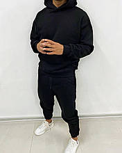 Чоловічий спортивний костюм (чорний) тринитка без флісу худі та завужені штани