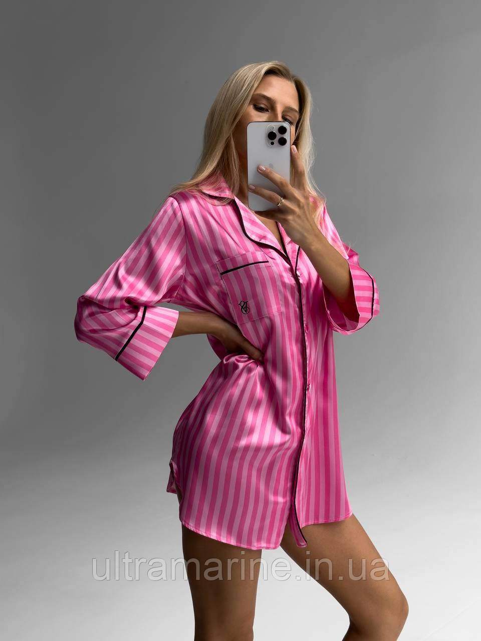 Жіноча шовкова сорочка на ґудзиках Victoria's Secret рожевий (Вікторія Сикрет), фото 1