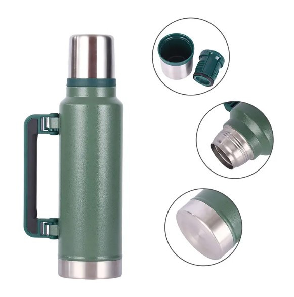Термос 1,3 л olDBro з ручкою, 304 Stainless steel, ударостійкий, зелений, фото 1