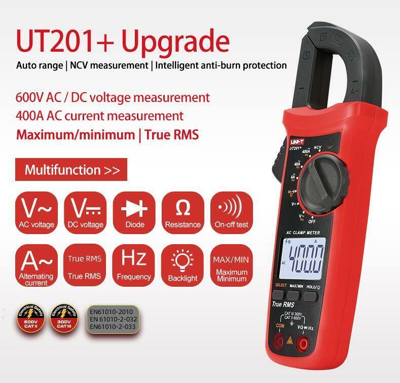 Токовимірні кліщі UNI-T UT201+ (UT201R) (AC 400A; AC/DC 600V; 40 МОм; AC 10 кГц)True RMS, NCV