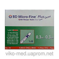 Инсулиновый шприц BD Micro-Fine Plus, 0,5 млл, с интегрированной (впаянной) иглой (31G) 0,25мм х 6мм ( U-100 )